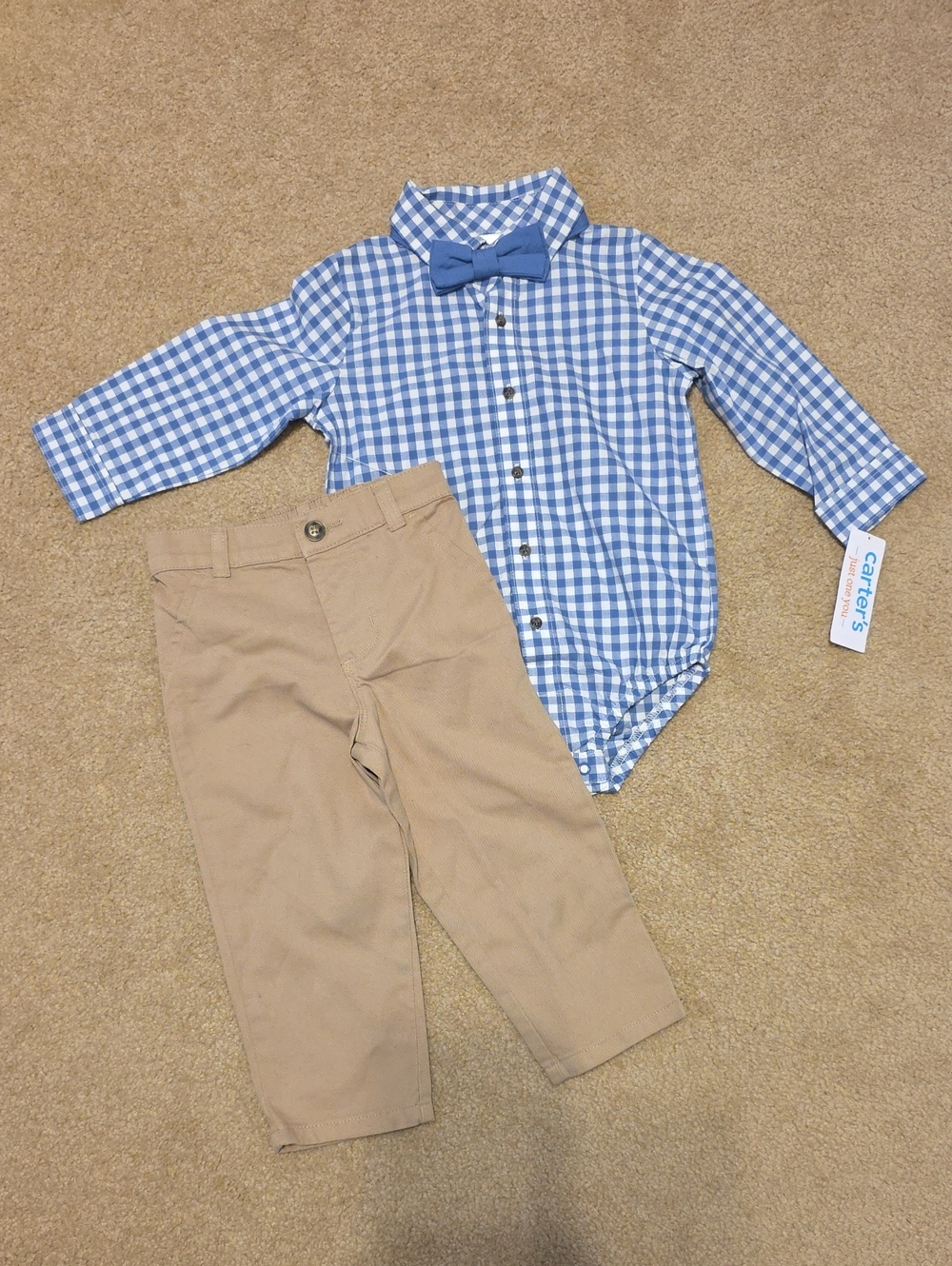 Carter's Blue Gingham Button-Front Bodysuit with Bow Tie